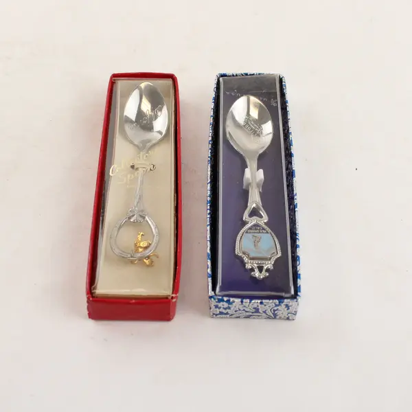 Lot of 2 California Souvenir Spoons - Palm Springs Enamel & Bear