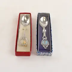 Lot of 2 California Souvenir Spoons - Palm Springs Enamel & Bear