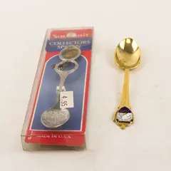 Lot of 2 Oregon Souvenir Spoons Depoe Bay Orca & Enamel Gold-Tone