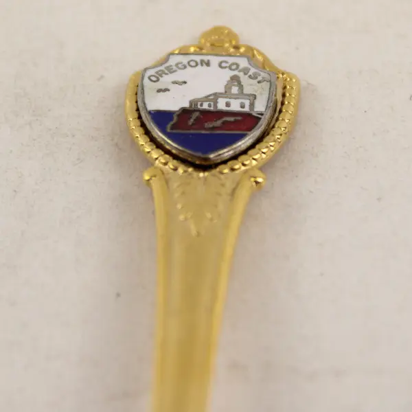 Lot of 2 Oregon Souvenir Spoons Depoe Bay Orca & Enamel Gold-Tone