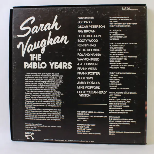 Sarah Vaughan The Pablo Years Boxed Set Six 12" Vinyl Records