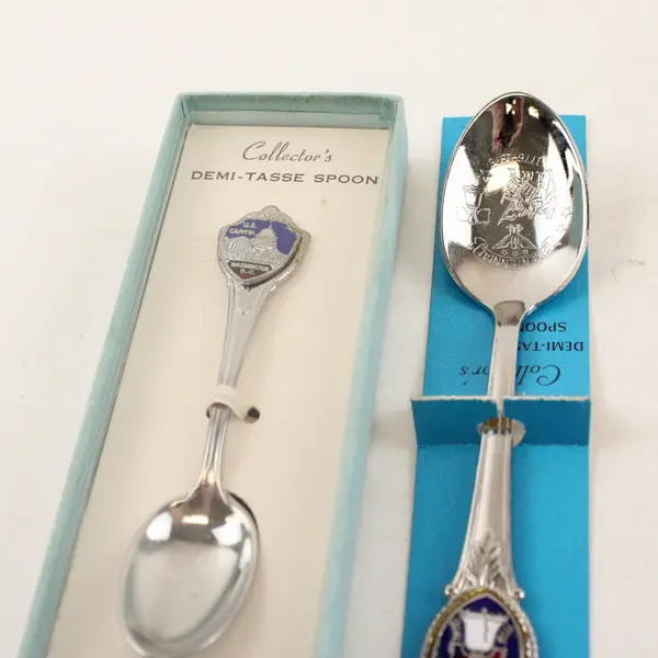 Lot of 2 Souvenir Spoons Washington DC Capitol Bicentennial Liberty Bell Enamel