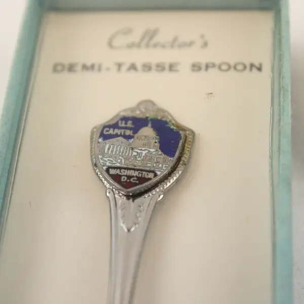 Lot of 2 Souvenir Spoons Washington DC Capitol Bicentennial Liberty Bell Enamel