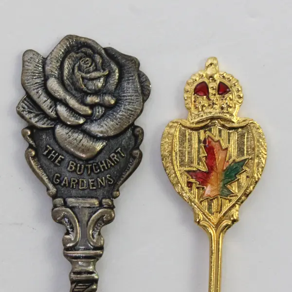 Lot of Vintage Victoria BC Souvenir Spoons Gold-Tone Maple Leaf Rose