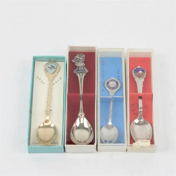 Lot of 4 Oregon Souvenir Enamel Spoons Mt. Hood Newport Gresham State Seal