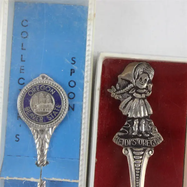 Lot of 4 Oregon Souvenir Enamel Spoons Mt. Hood Newport Gresham State Seal