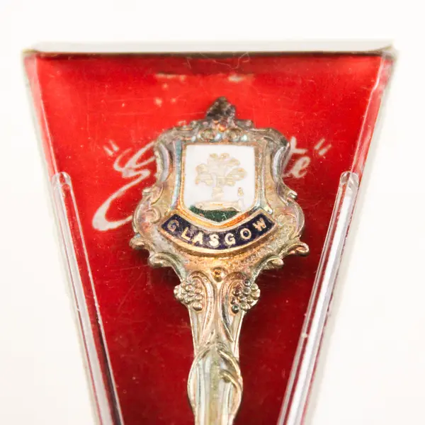 Vintage Glasgow Souvenir Spoon Nickel Silver in Triangular Presentation Box