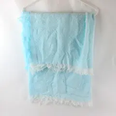 Vintage Babycrest Baby Blue Fringed Acrylic Knit Baby Blanket 34" x 37"