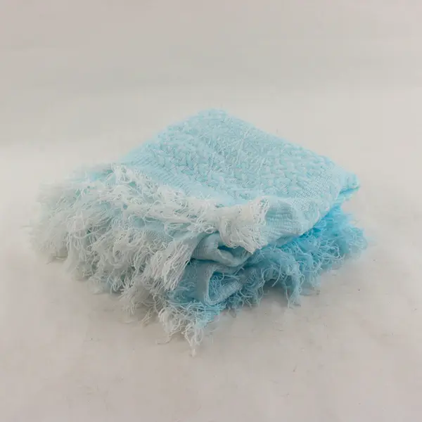 Vintage Babycrest Baby Blue Fringed Acrylic Knit Baby Blanket 34" x 37"