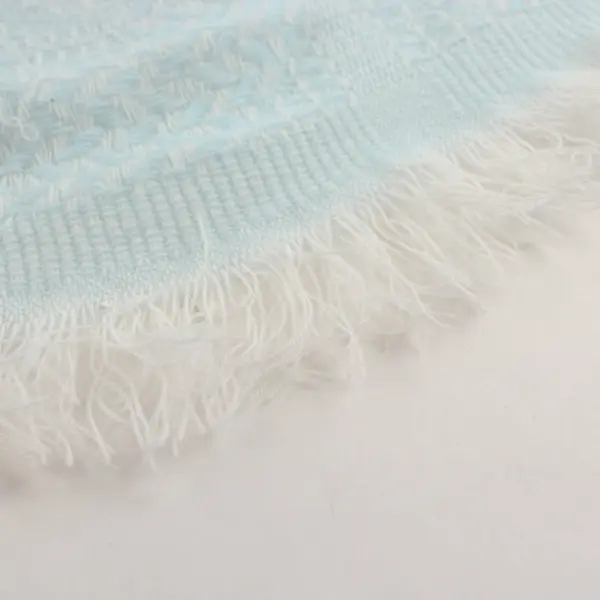 Vintage Babycrest Baby Blue Fringed Acrylic Knit Baby Blanket 34" x 37"