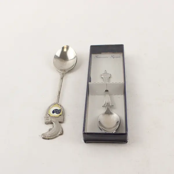 Lot of 2 Seattle Souvenir Spoons Space Needle & Salmon Seattle Aquarium