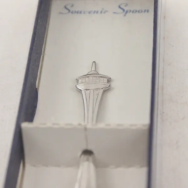 Lot of 2 Seattle Souvenir Spoons Space Needle & Salmon Seattle Aquarium