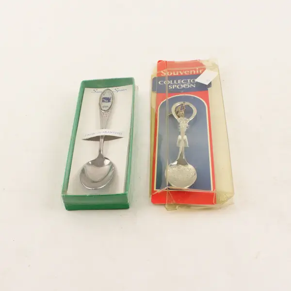 Lot of 2 Alaska Souvenir Spoons Enamel State Outline Bird Charm