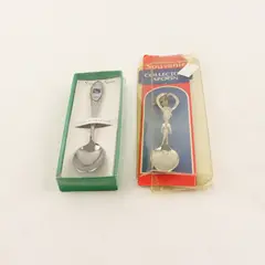 Lot of 2 Alaska Souvenir Spoons Enamel State Outline Bird Charm