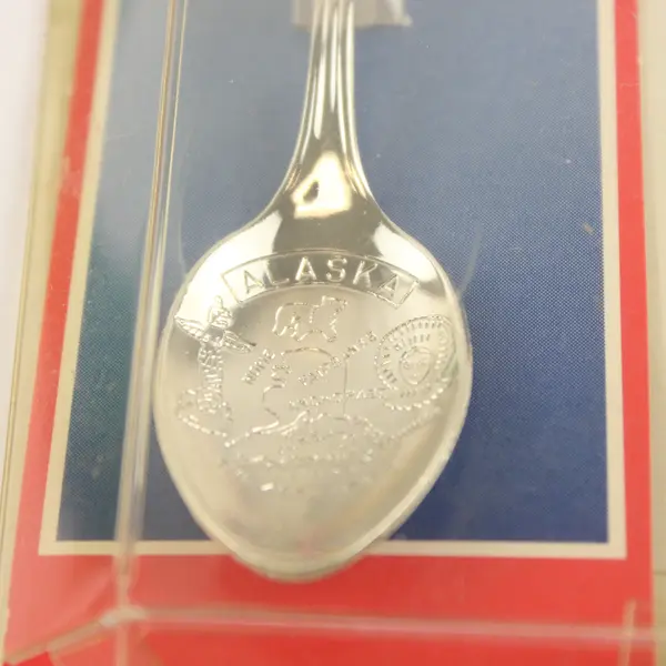 Lot of 2 Alaska Souvenir Spoons Enamel State Outline Bird Charm
