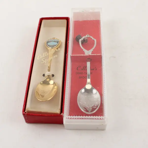 Lot of 2 Vintage Lake Tahoe Souvenir Spoons Gold-Tone Enamel