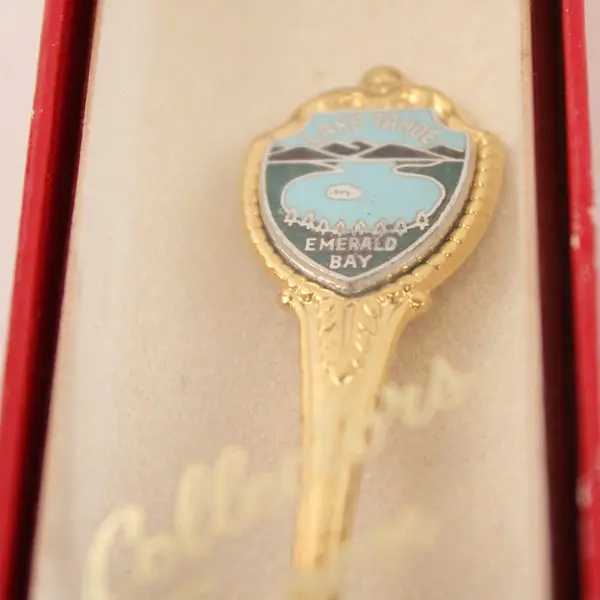 Lot of 2 Vintage Lake Tahoe Souvenir Spoons Gold-Tone Enamel