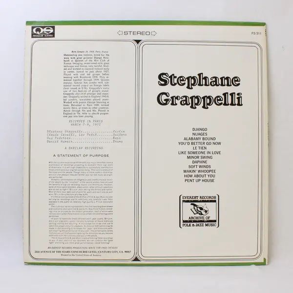 Stephane Grappelli  12" Vinyl Record