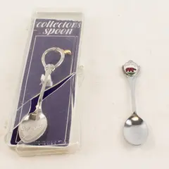 Lot of 2 California Souvenir Spoons - Solvang Wooden Shoe & Enamel Bear