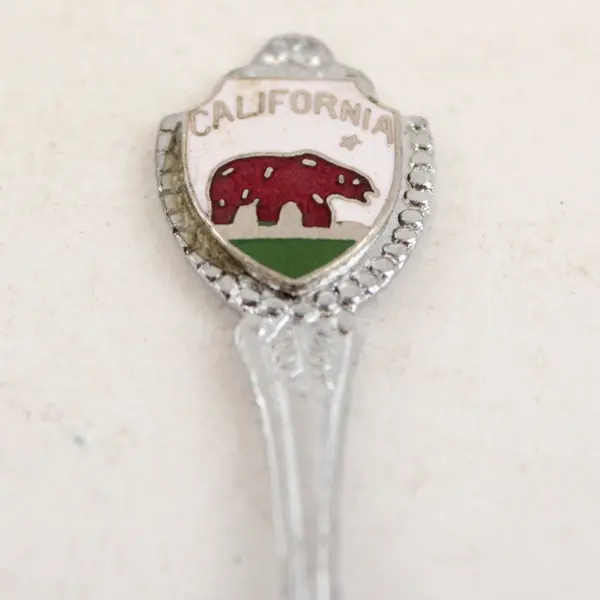Lot of 2 California Souvenir Spoons - Solvang Wooden Shoe & Enamel Bear