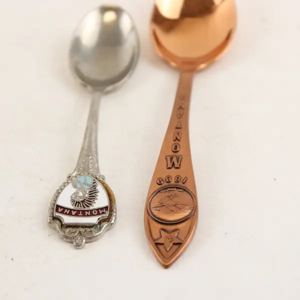 Lot of 2 Vintage Montana Souvenir Spoons 1889 Enamel State Collectible