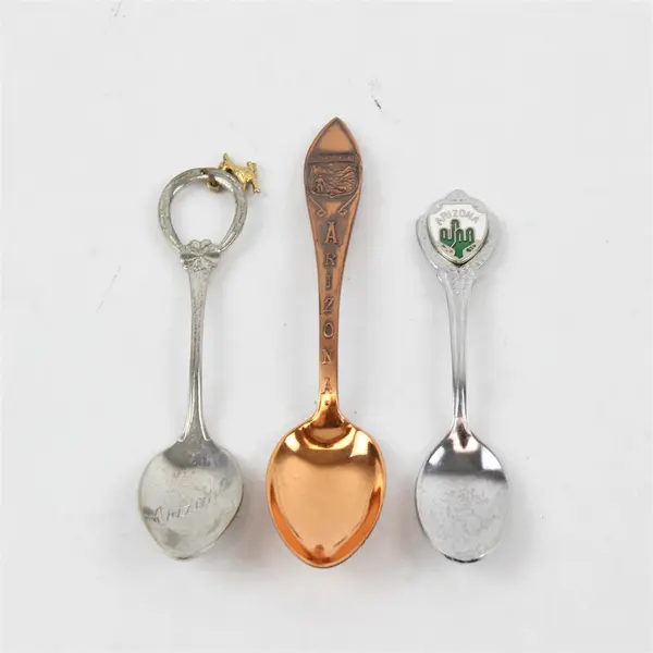 Lot of 3 Arizona Souvenir Spoons Roadrunner Cactus Scenic Used