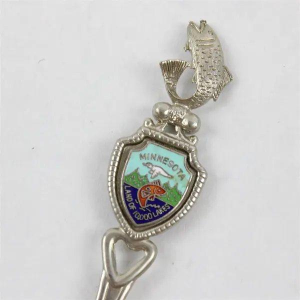 Vintage Minnesota Souvenir Spoon Fish Handle State Outline Collectible