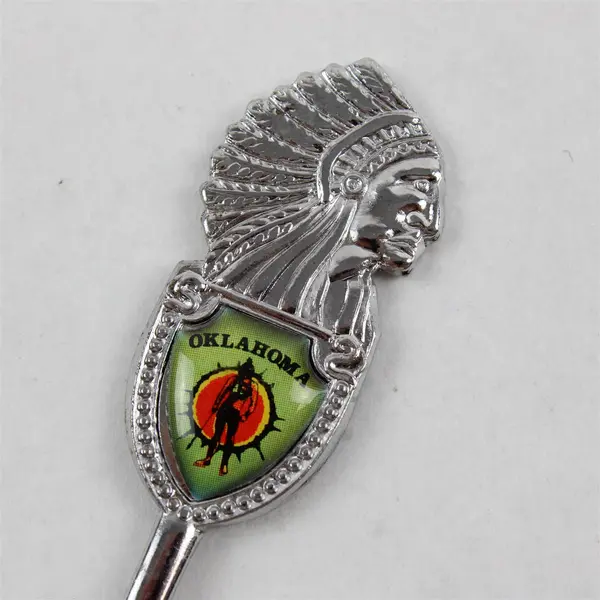 Vintage Oklahoma Souvenir Spoon Indian Chief Figural Handle 5" Collectible