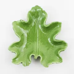 Pier 1 Green Maple Leaf Stoneware Trinket Bowl Dish 6.5"x 7"