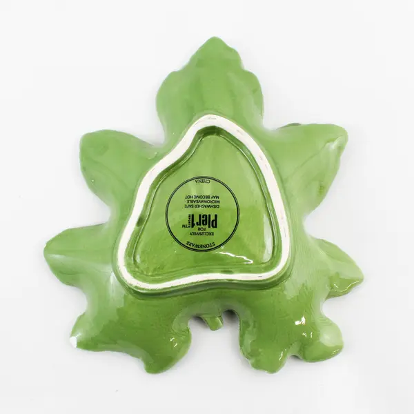 Pier 1 Green Maple Leaf Stoneware Trinket Bowl Dish 6.5"x 7"