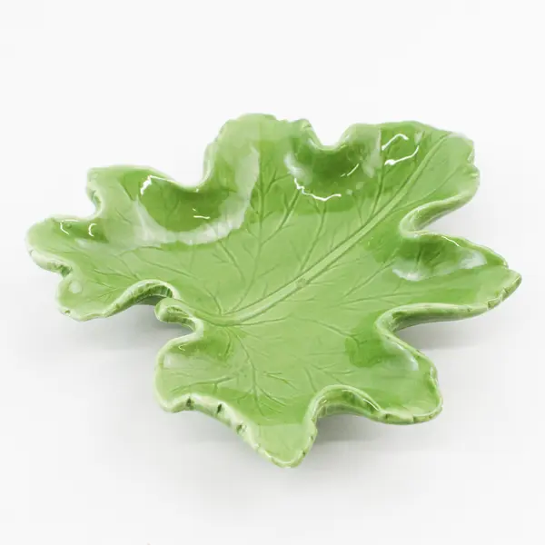 Pier 1 Green Maple Leaf Stoneware Trinket Bowl Dish 6.5"x 7"