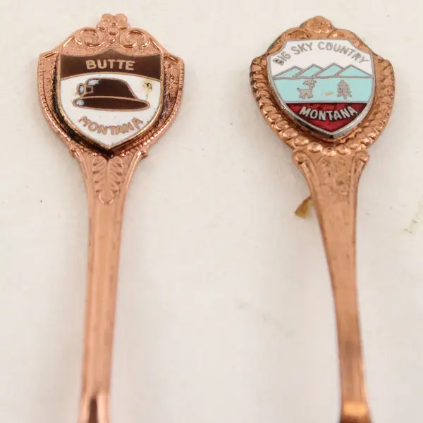 Lot of 2 Vintage Montana Souvenir Enamel Spoons Butte & Big Sky Country