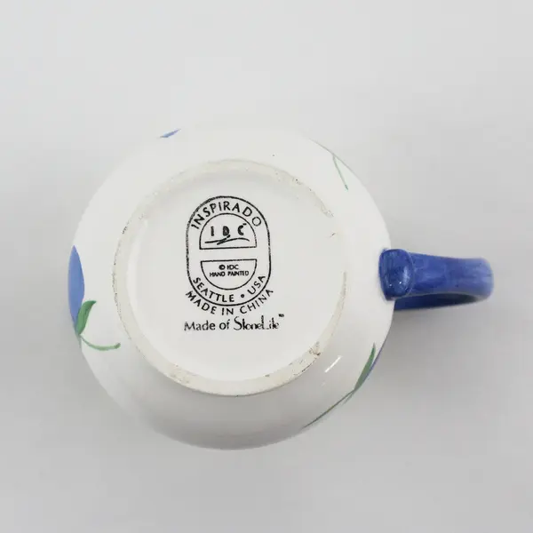 Inspirado Stonelite Creamer Yellow White Blue with Blue Flowers