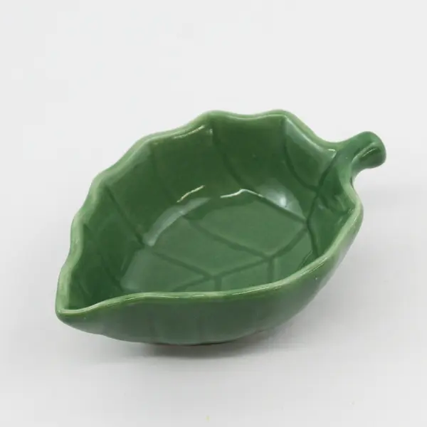 Holiday Home Small Green Ceramic Leaf Shaped Bowl 4" Long