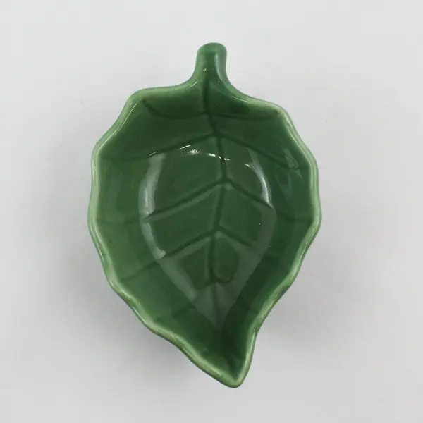 Holiday Home Small Green Ceramic Leaf Shaped Bowl 4" Long