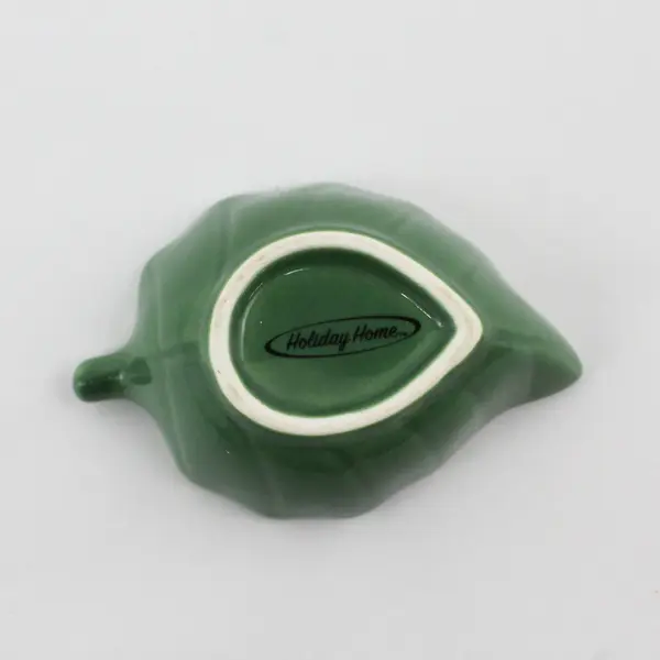 Holiday Home Small Green Ceramic Leaf Shaped Bowl 4" Long