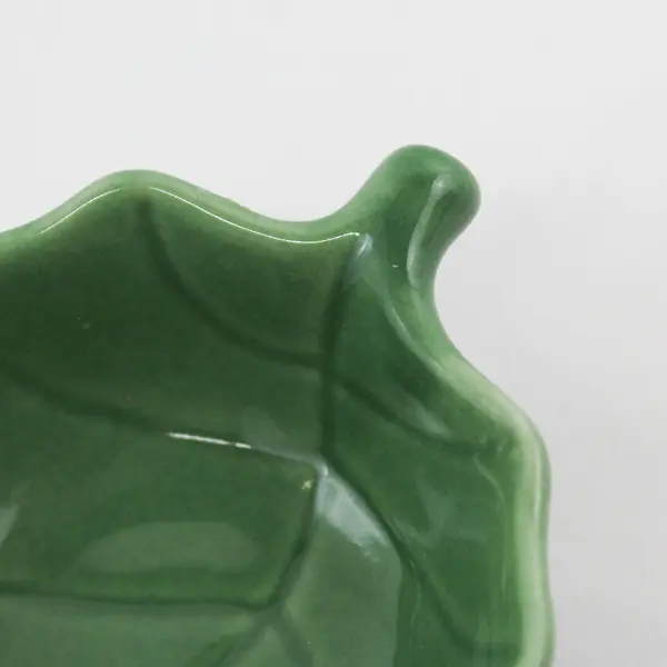 Holiday Home Small Green Ceramic Leaf Shaped Bowl 4" Long