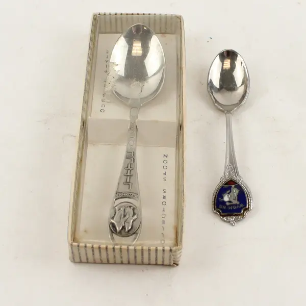 Lot of 2 Wyoming Souvenir Spoons Bucking Bronc & Penguins Little America