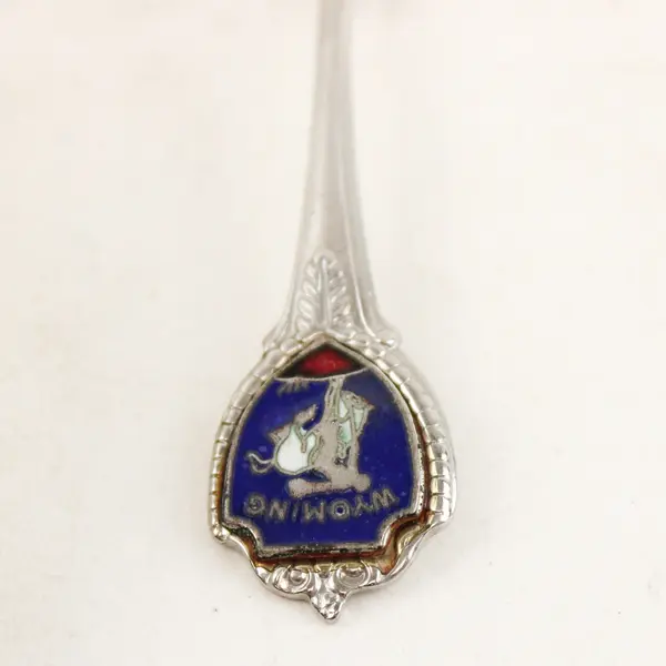 Lot of 2 Wyoming Souvenir Spoons Bucking Bronc & Penguins Little America