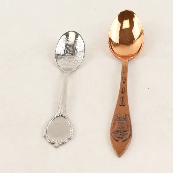 Lot of 2 Utah Souvenir Spoons Industry 1850 Collectible 4in