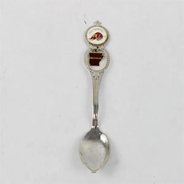 Vintage Arkansas Razorback Souvenir Spoon White Enamel State Charm
