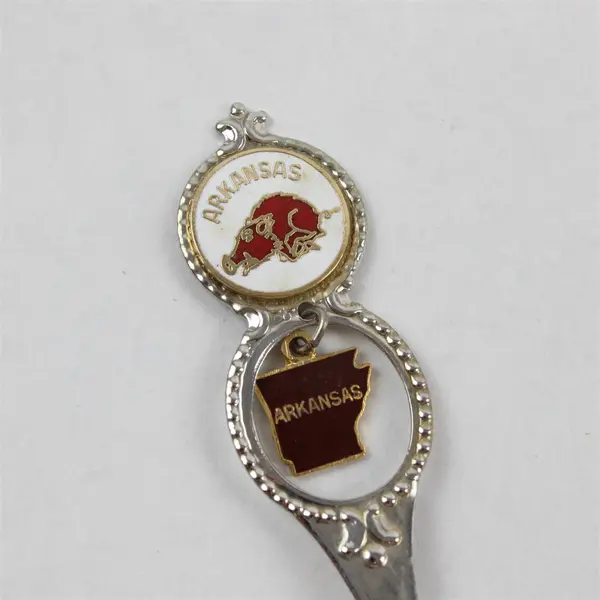 Vintage Arkansas Razorback Souvenir Spoon White Enamel State Charm