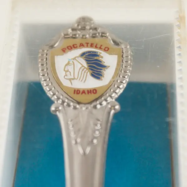 Pocatello Idaho Souvenir Collectible Spoon Indian Head Handle State Outline