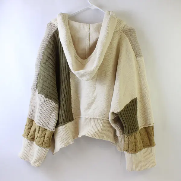 Pol Green and Off-White Hooded Cropped Sweater Women's Large