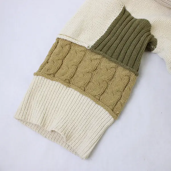 Pol Green and Off-White Hooded Cropped Sweater Women's Large