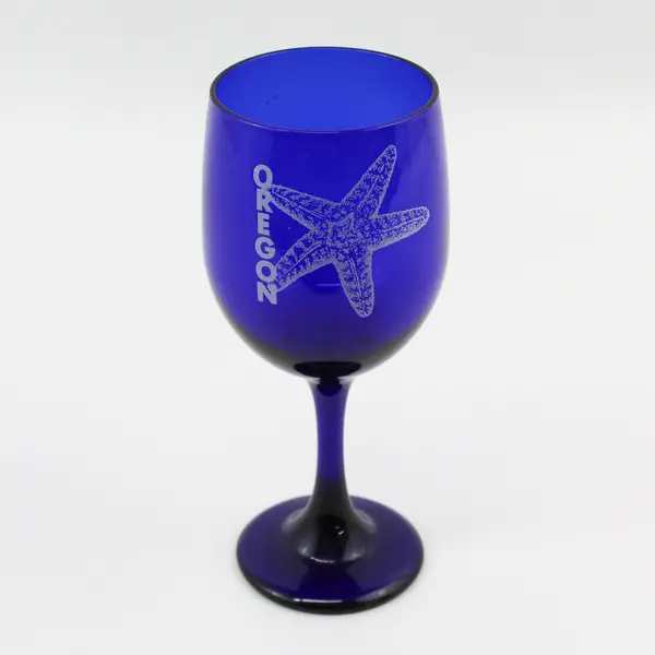 Cobalt Blue Oregon Souvenir Wine Glass With White Starfish