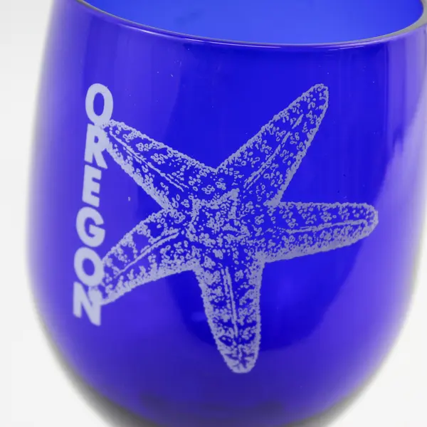 Cobalt Blue Oregon Souvenir Wine Glass With White Starfish