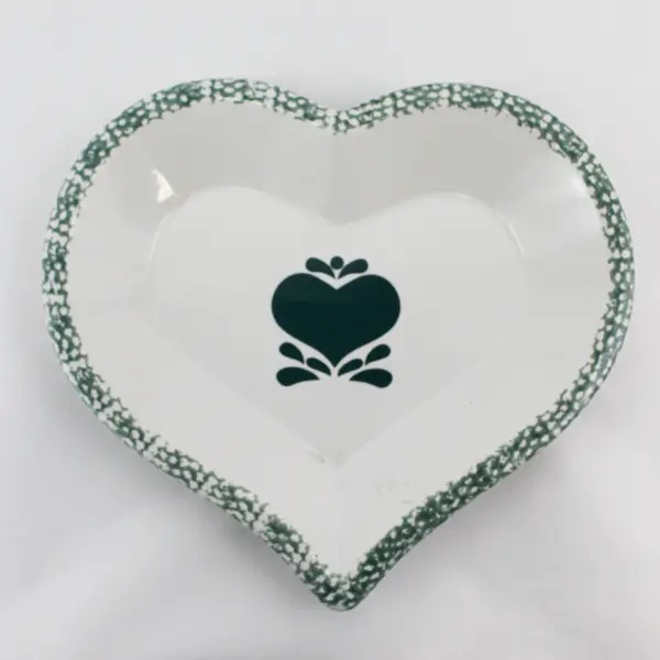 Fairwinds Welcome Home Green Sponge Heart Shaped Ceramic Pie Quiche Dessert Dish