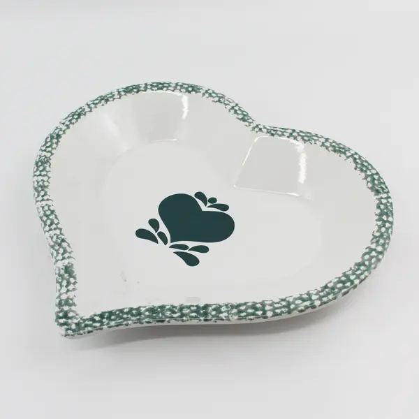 Fairwinds Welcome Home Green Sponge Heart Shaped Ceramic Pie Quiche Dessert Dish