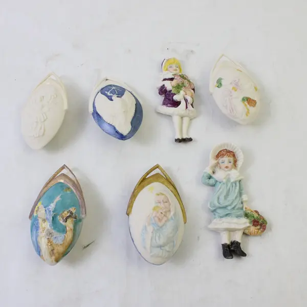 Lot of 7 Ceramic Paint-Yourself Ornaments Nativity & Girls